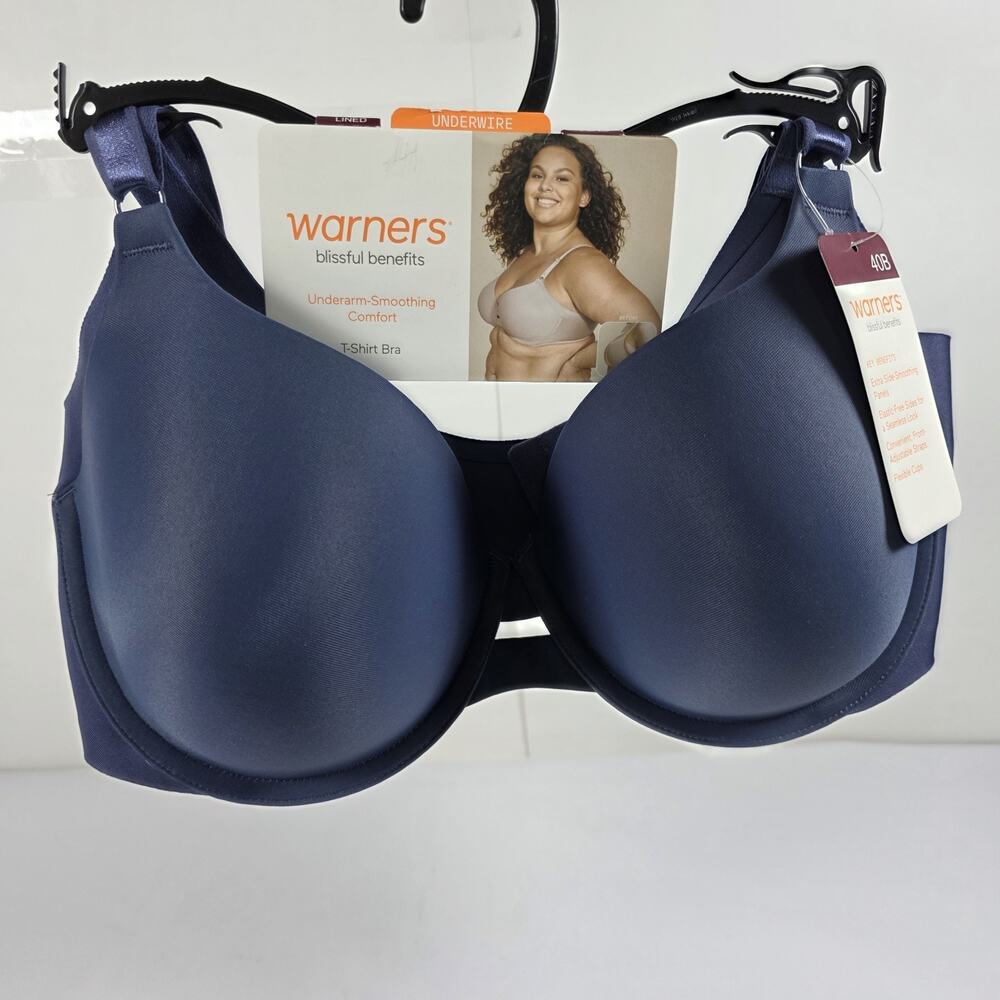 Blissful Benefits Warner's Women's 40B Underarm Smoothing Comfort Bra ButtonBlue
